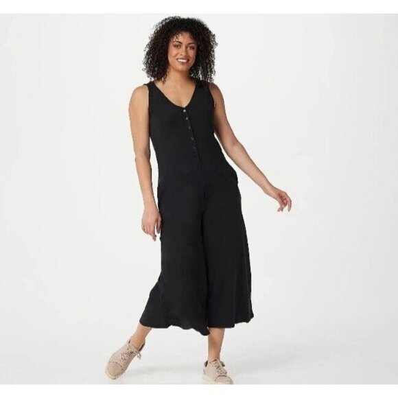 AnyBody Cozy Knit Luxe Button Down Sleeveless Jumpsuit Jet Black Size 5X - Picture 1 of 1